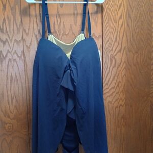 Kohl's Navy Blue One-Piece Swimdress with Gold Lining
